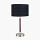 image 3 of Minimalist Silver and Wood Effect Table Lamp with Black Shade | Silver | Silver | 1