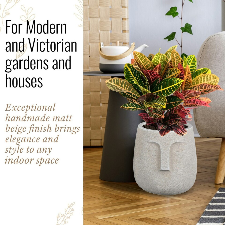 image 1 of Textured Concrete Effect Beige Oval Face Planter Indoor L30.5 D29.5 H29.5 cm, 13.9 ltrs Cap.