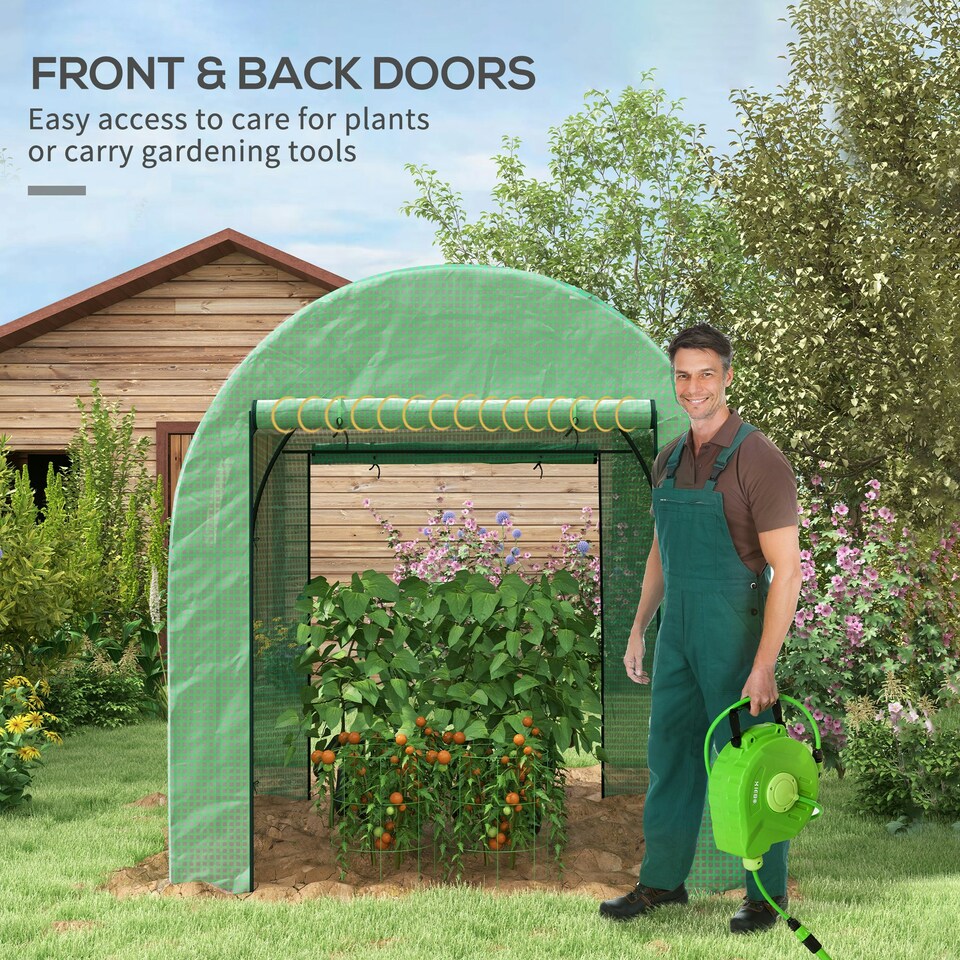 image 1 of Outsunny 1.8 x 1.8 x 2m Polytunnel Greenhouse with Doors and Mesh Windows