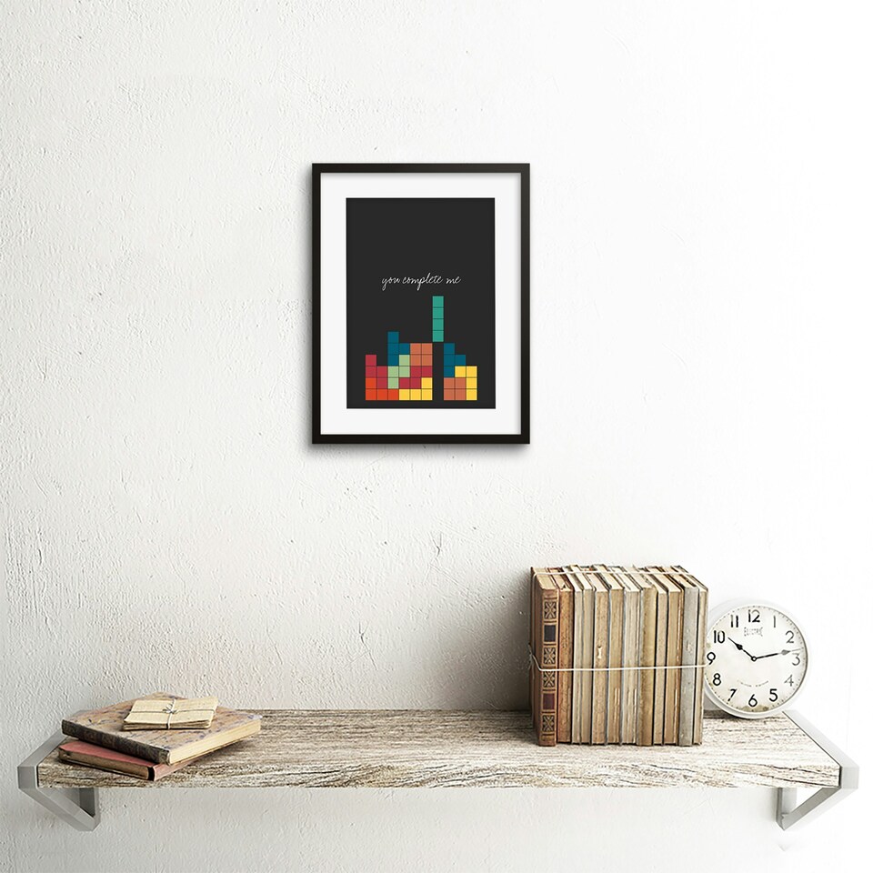 image 1 of You Complete Me Tetris Blocks Romantic Fun 9x7" Black Framed Wall Art Print