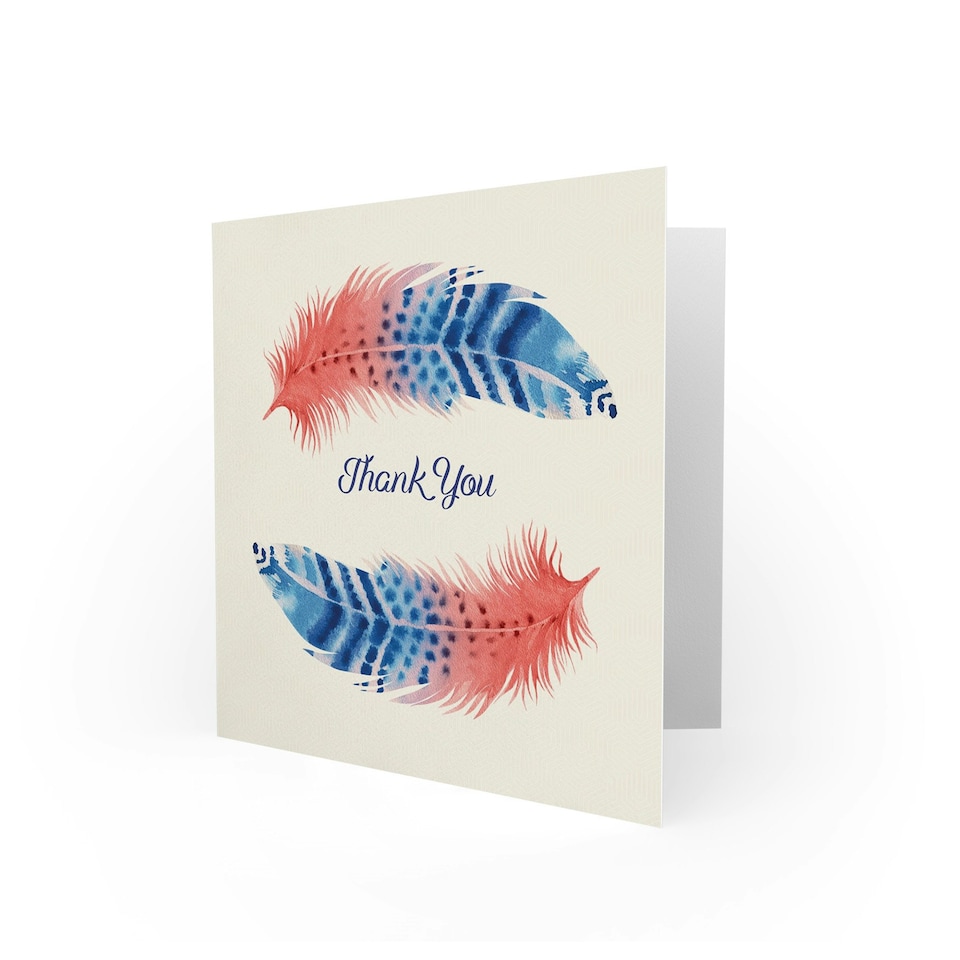 image 1 of Pink Blue Watercolour Bird Feathers For Her Thank You Card