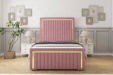 Sloomy Boston Gold Pink Plush Bed Frame With Mattress With 50" Upholstered Headboard 4' Small Double
