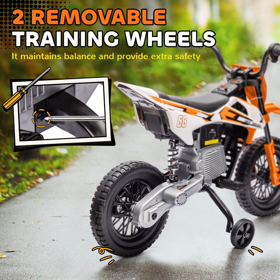 image 1 of AIYAPLAY 12V Ride On Motorbike with Removable Training Wheels, Orange