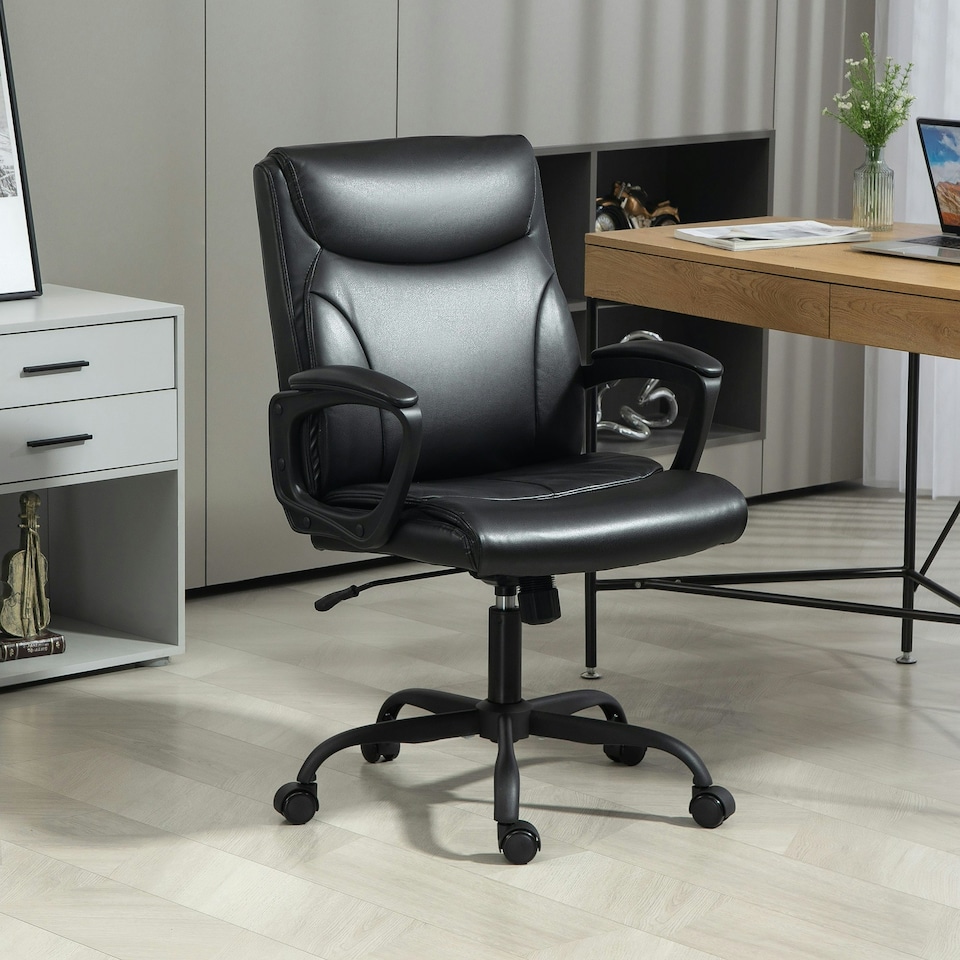 image 1 of HOMCOM Faux Leather Desk Chair with Tilt Function for Home Office Black