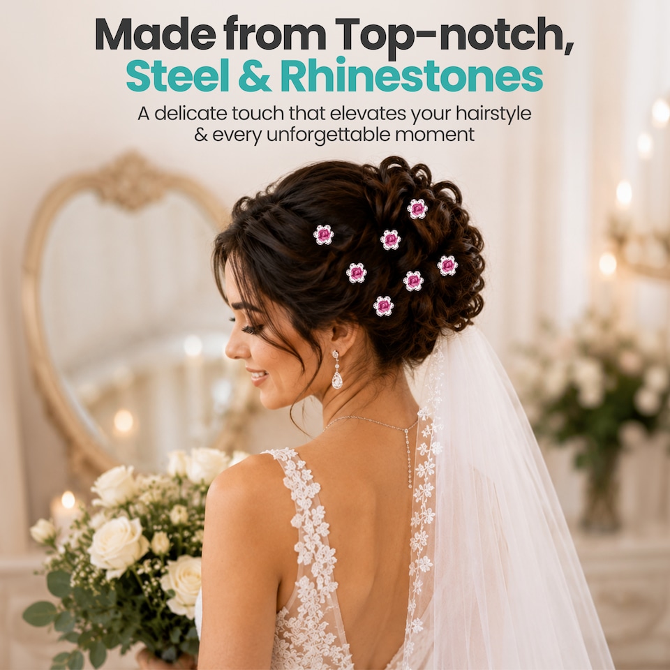image 1 of Crystal Rose Flower Hair Pins, Clips with Rhinestone Flowers - 1pc