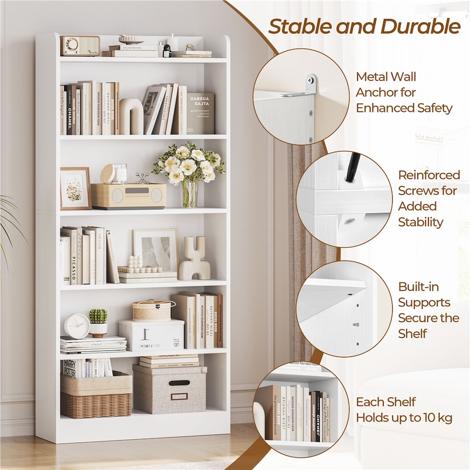 image 1 of Yaheetech Simple Wooden Bookshelf with Top Open Compartment | White | 60x24x160 cm | 1