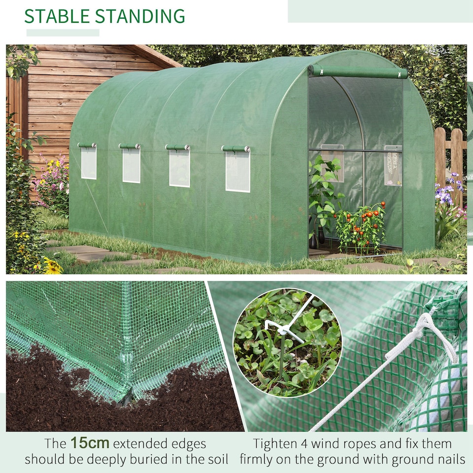 image 1 of Outsunny 4 x 2M Polytunnel Walk-in Garden Greenhouse with Zip Door and Windows