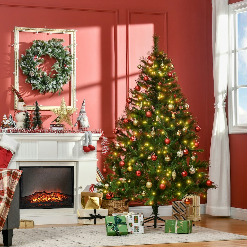 image 1 of HOMCOM 6FT Pre-Lit Christmas Tree Artificial Spruce Tree Holiday Décor Stand