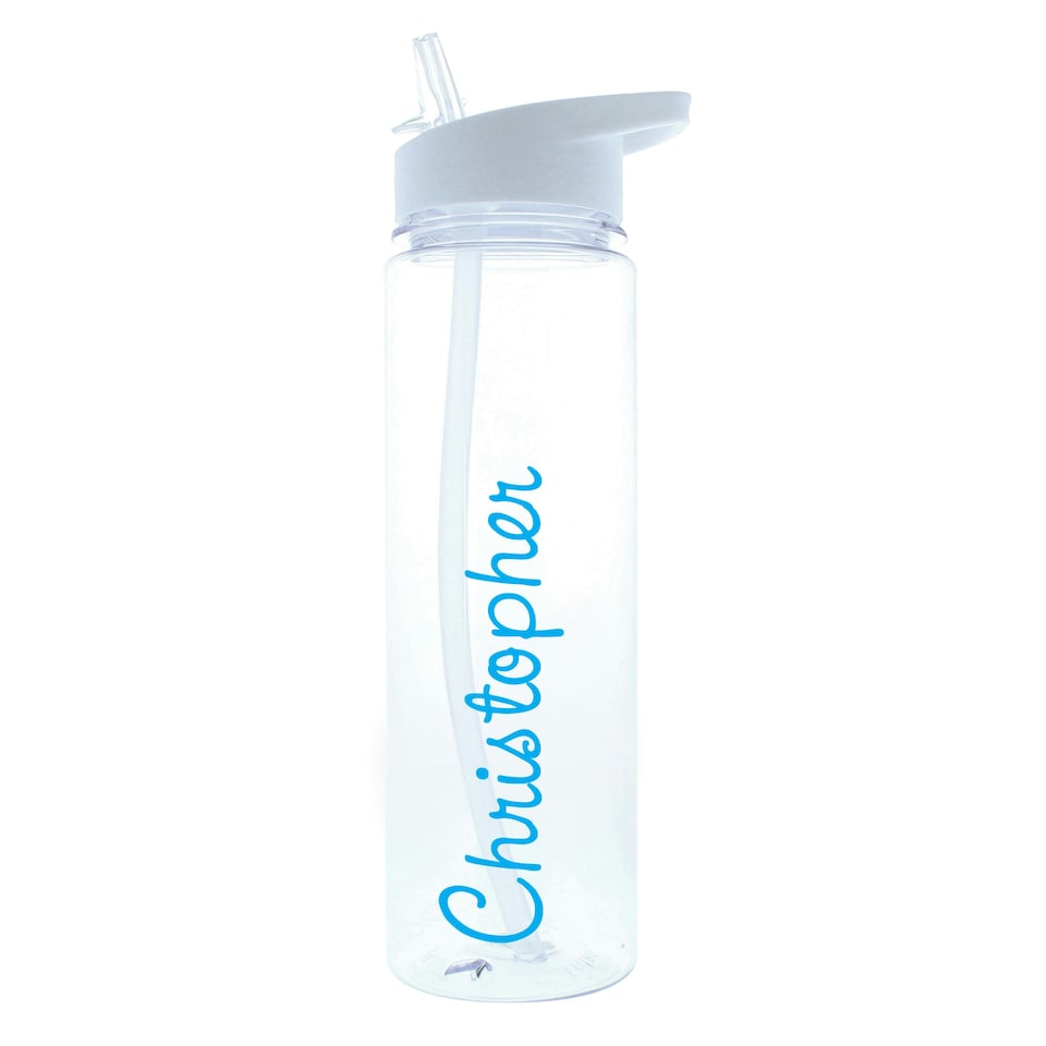 image 1 of Personalised Blue Name Water Bottle Clear | One Size