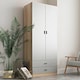 image 4 of 2-Door 2-Drawer Wardrobe with Storage Shelf, and Hanging Space - 180x75x46cm | Brown | Oak & Grey | 1