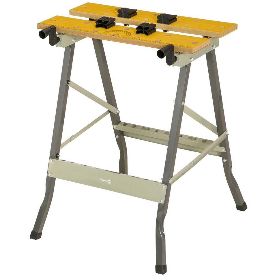image 1 of DURHAND 4-in-1 Work Bench Adjustable Saw Horse Clamp Table Foldable Grey Black
