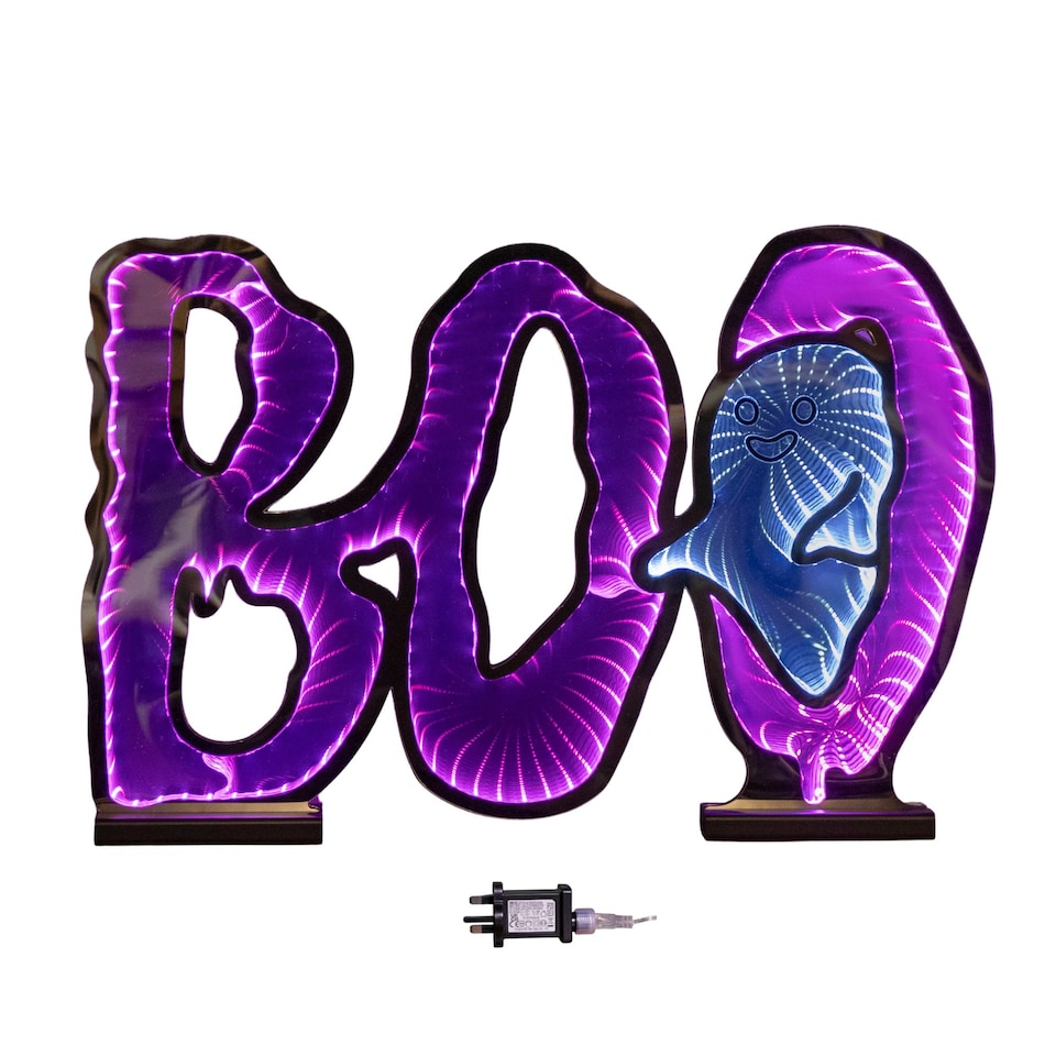 image 1 of 60cm Light up Halloween BOO Infinity Decoration with Pink and White LEDs