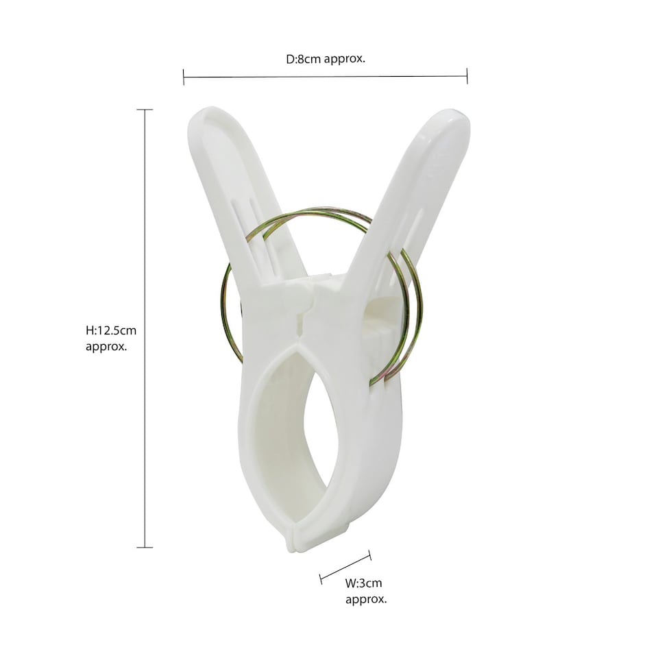 image 1 of JVL Large Clamp Clip Beach Towel Pegs, Pack of 4, White, One Size