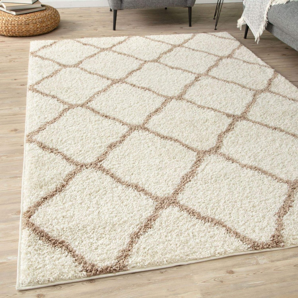 image 1 of The Rugs Moroccan Collection Soft High Pile Shaggy Lattice Floor Rugs and Runners Living Room