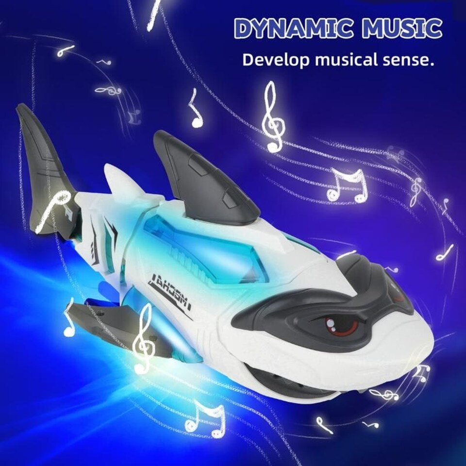 image 1 of Electric Crawling Shark Toy for Toddlers with Lights, Music, and Obstacle Avoidance