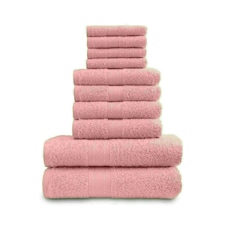 VELVETIO 10 Piece Towel Bale Set Toronto Stripe Pattern - 100% Cotton, 450 GSM Pink | Blush Pink