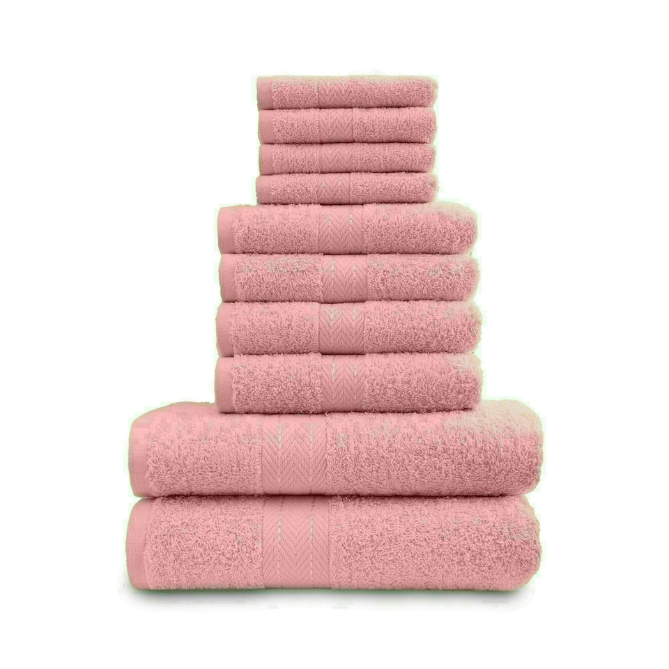 image 1 of VELVETIO 10 Piece Towel Bale Set Toronto Stripe Pattern - 100% Cotton, 450 GSM Pink | Blush Pink