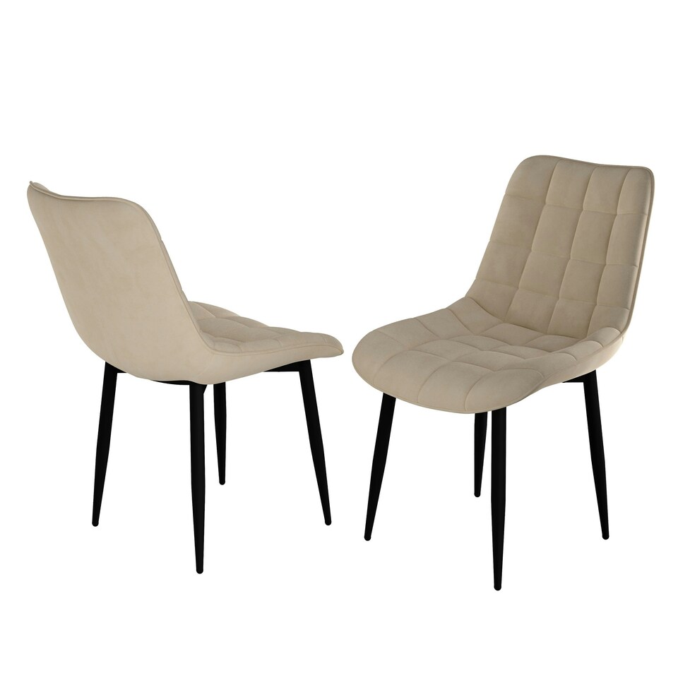 image 1 of Set of 4 Nova Modern Velvet Dining Chair Padded Seat Metal Legs (Beige)