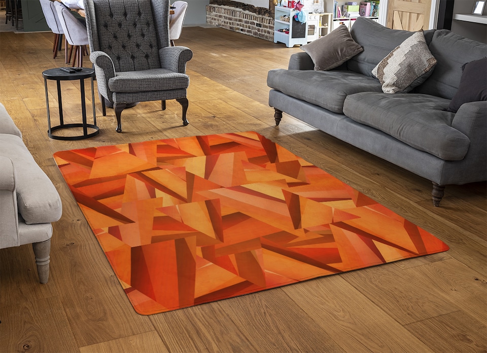 image 1 of Autumn Coloured Geometric Triangle Patterns Rug | Multi