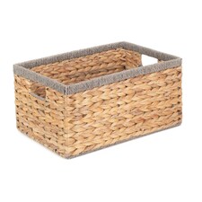 Water Hyacinth with Grey Rope Border Rectangular Storage Basket Brown | Brown | M