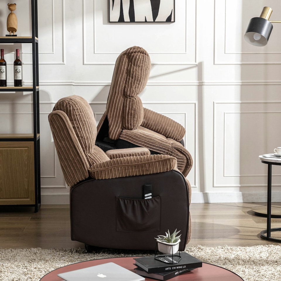 image 1 of Postana Dual Motor Rise Recliner 2 Seater Cord Drinks Console Sofa (Brown)