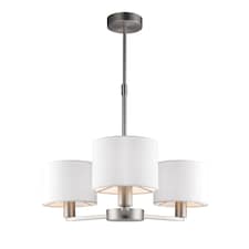 Daley 3 Light Multi Arm Ceiling Pendant Matt Nickel, Triple Shade Vintage White Silk Effect, E14