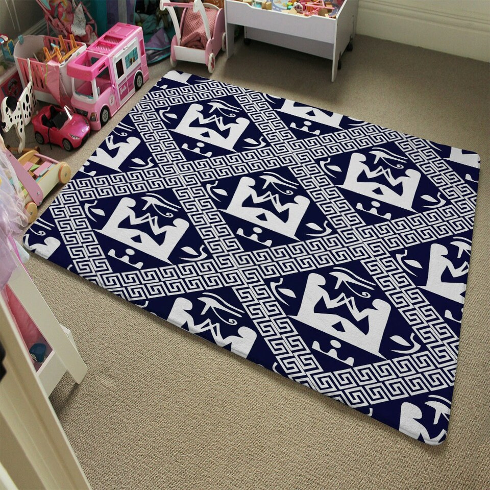 image 1 of Egyptian Hieroglyphs in Navy (Rug) Blue | Small: 60x110cm