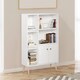 image 2 of HOMCOM Sideboard Storage Cabinet Cupboard, Open Bookcase with 2 Doors 5 Compartments Wooden Modern Style for Living Room Bedroom Kitchen 80 x 23 x 123 cm, White