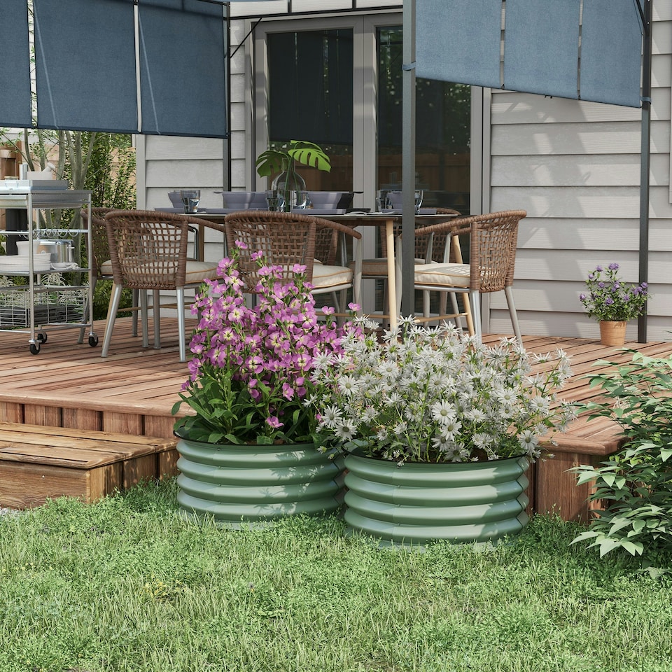 image 1 of Outsunny Set of 2 Raised Garden Bed Metal Planter Box with Safety Edging, Grey