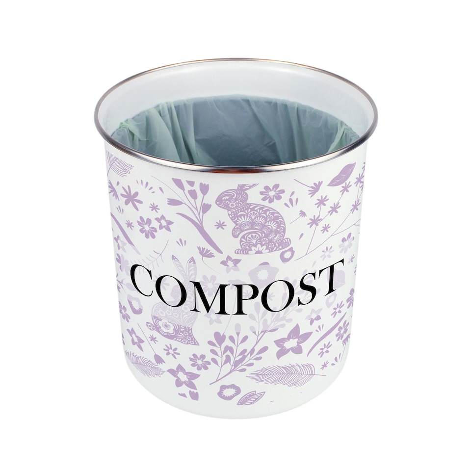 image 1 of Wild Rabbits Compost Caddy - Lilac Metal 2L Decorative Kitchen Food Waste Bin