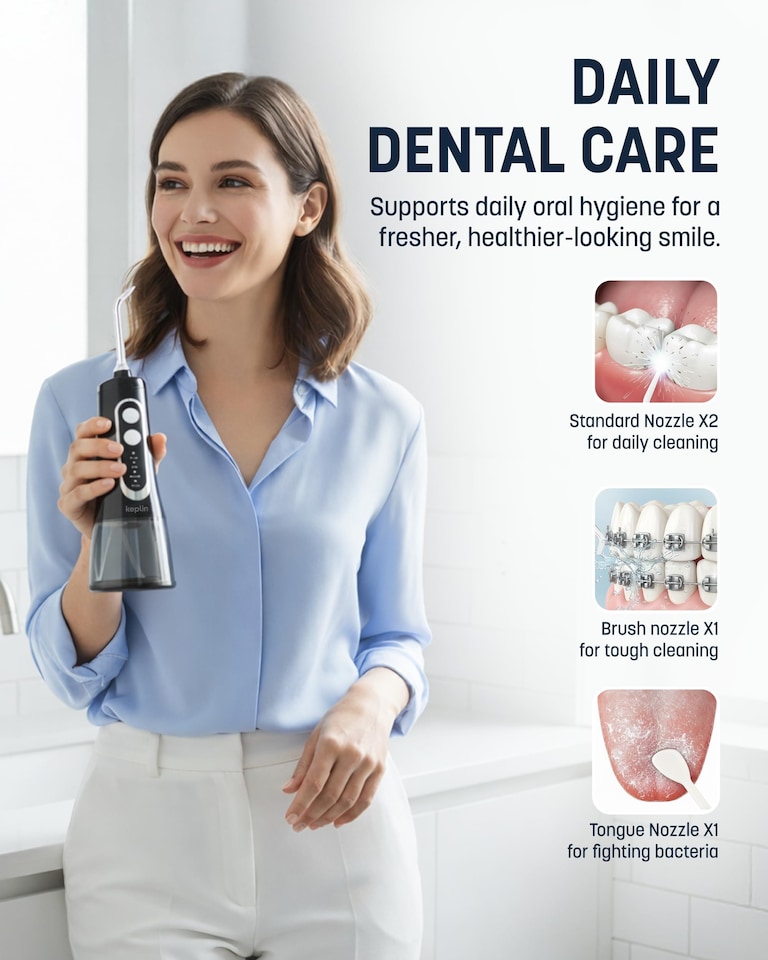 image 1 of Keplin Cordless Rechargeable Water Flosser 300ml Tank 4 Cleaning Modes