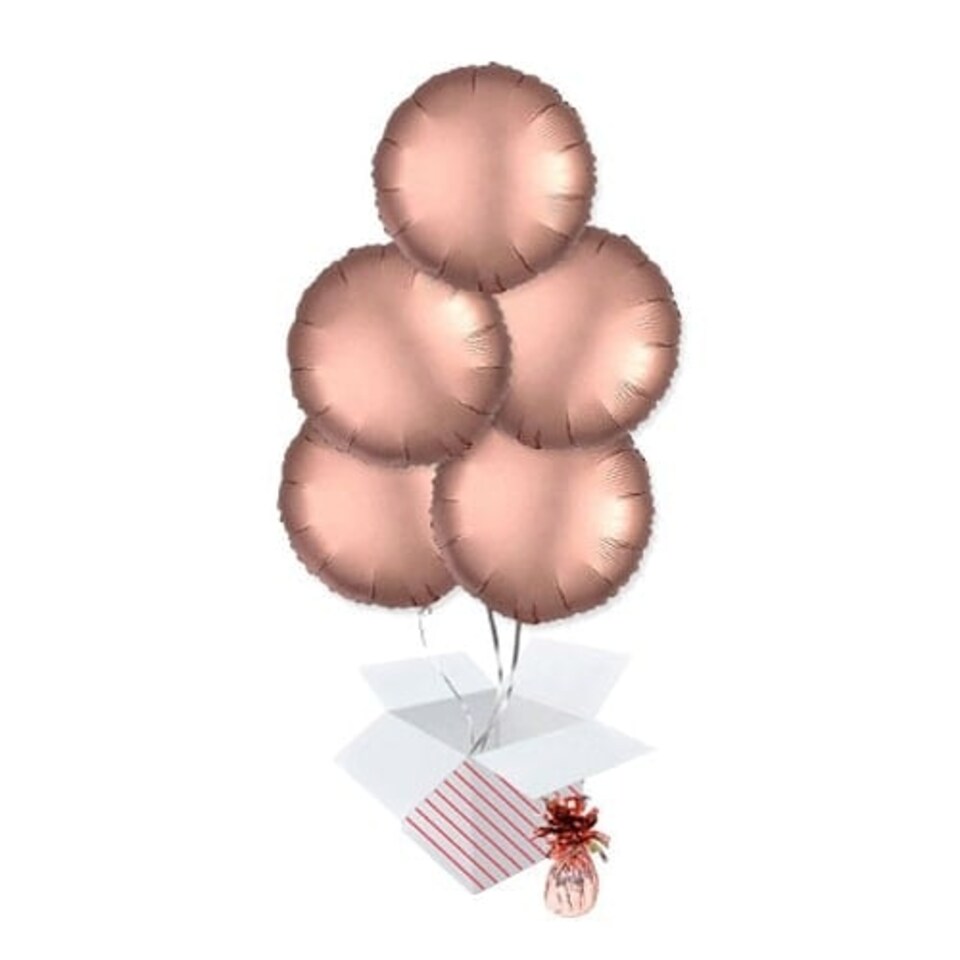 Rose Copper Satin Luxe Round Foil Helium Balloon Bouquet - 5 Inflated Balloons In A Box
