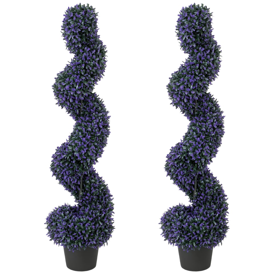 image 1 of Artificial Boxwood Topiary Tree with 840 Leaves, Set of 2
