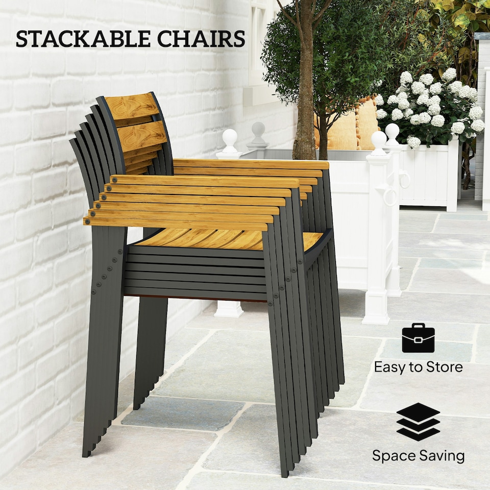 image 1 of Outsunny 7 Piece Garden Dining Set with Table and 6 Stackable Chairs, Brown