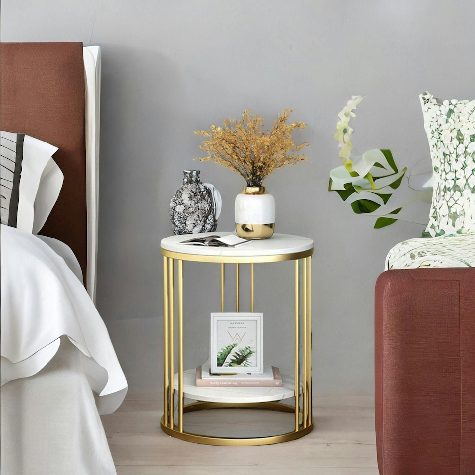 image 1 of 2 Tier Marble Coffee Table Gold Gold