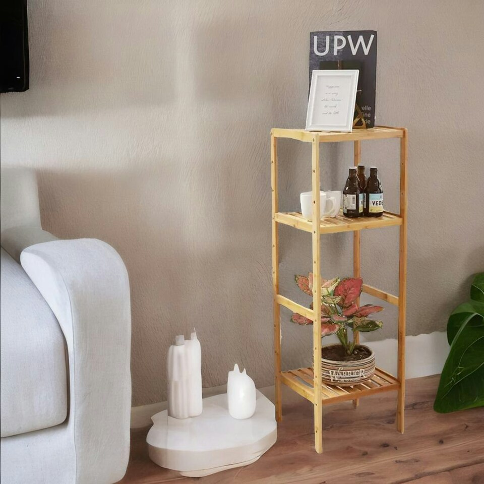 image 1 of 4 Tier Adjustable Wooden Standing Shelving Rack Unit Natural Brown Brown | One Size