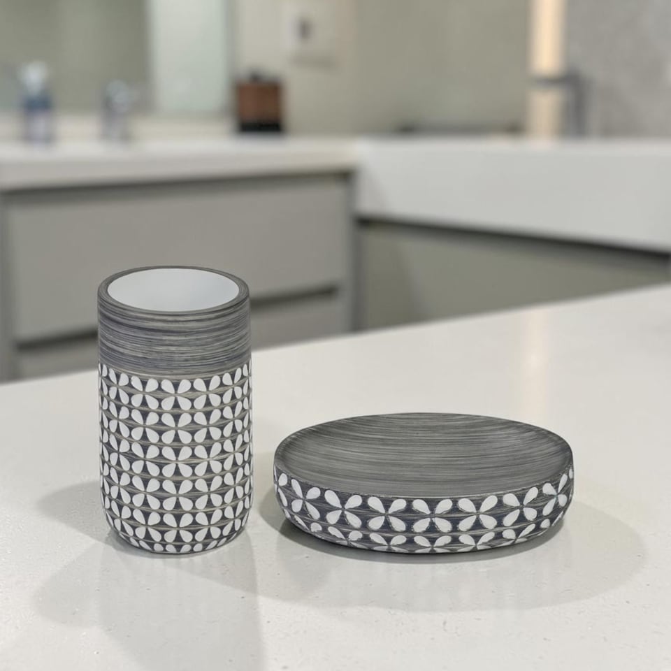 image 1 of Showerdrape Ravello Bathroom Accessory Set - Soap Dish & Tumbler | Grey | 1