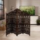 image 4 of 4 Panel Heavy Duty Carved  Screen Wooden Gamla Design Room Divider Dark Brown 200 x 180 cm | Brown | Dark Brown | 200 x 180 cm