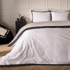 OHS Oxford Edge Soft Cosy Plush Plump Duvet Cover and Pillowcase Bedding Set | Multi | White/Charcoal | Super King