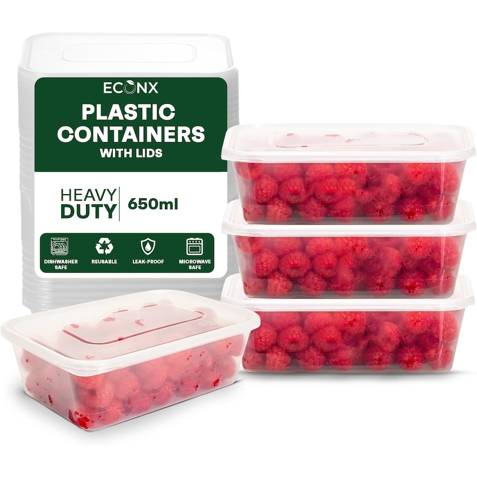 image 1 of ECONX 650ml Plastic Food Storage Containers With Lids Microwave & Freezer Safe Takeaway Reusable Food Containers x 50pk