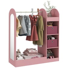 AIYAPLAY Kids Clothes Rail with Storage Shelf, Boxes, Mirror, White 