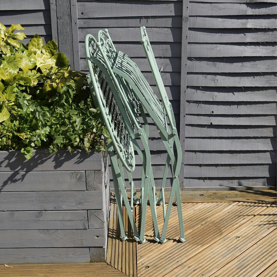 image 1 of Charles Bentley Rustic Wrought Iron Outdoor Bistro Set - Sage Green