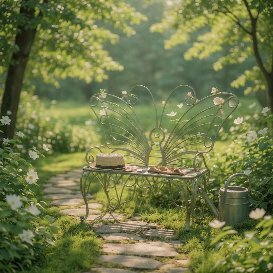 image 1 of Butterfly Design Garden Bench - Metal - L45 x W152 x H100 cm - Green