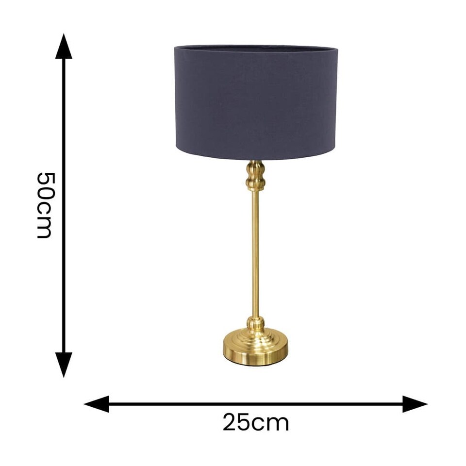 image 1 of ValueLights Maggie Gold Candlestick Table Lamp Navy Shade & Bulb | Gold