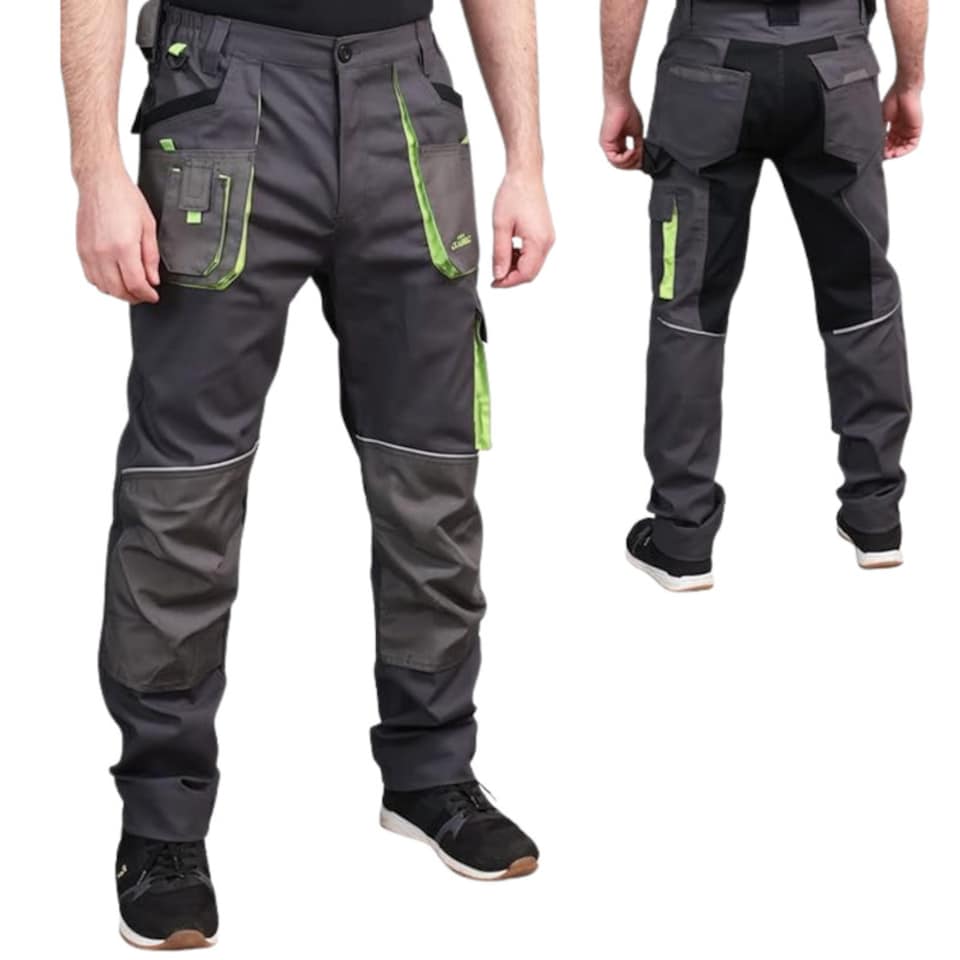 image 1 of UK28 Artmas Stretch Slim Mens Work Trousers with Durable Stretch Fabric Knee Pads and Reflective Details