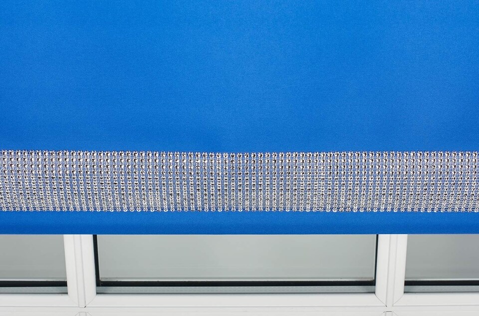 image 1 of FURNISHED Thermal Blackout Roller Blinds with Diamante Edge Made to Measure Window Shade | Blue | Blue | (W) 240cm x (L) 210cm