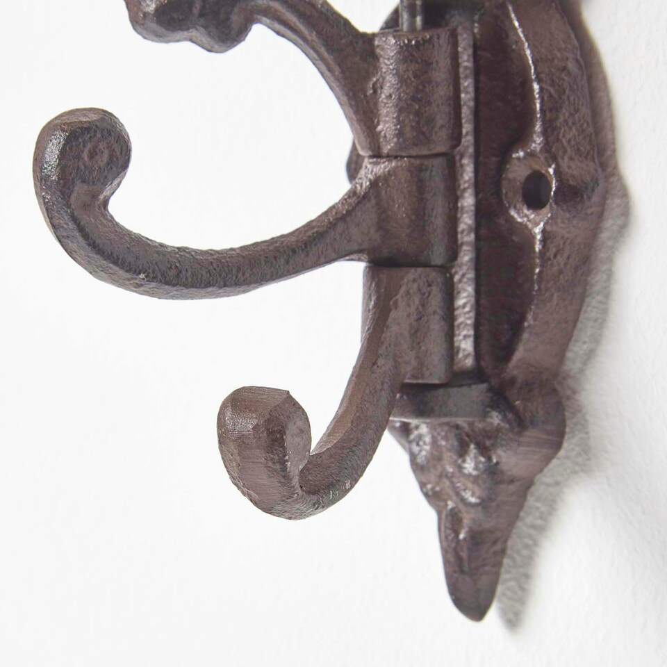 image 1 of Homescapes Ornate Hinged Cast Iron Wall Hook Brown | One Size