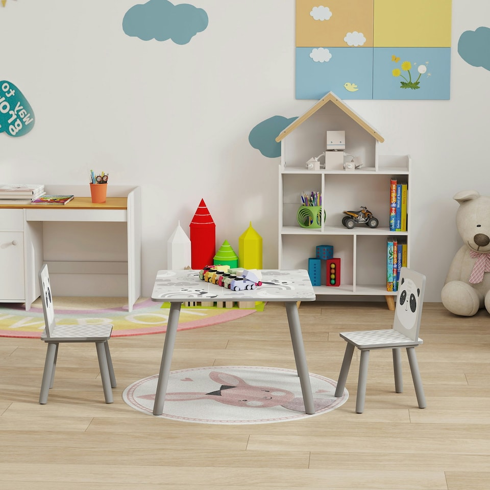 image 1 of ZONEKIZ Kids Table and Chairs, Childrens Desk with 2 Chairs, Pink 