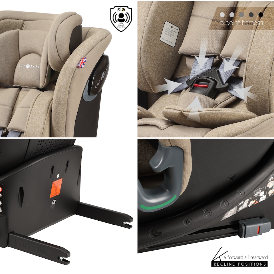 image 1 of Cozy N Safe Vesta i-Size 360 Rotating Car Seat 40-150cm, ISOFix & Top Tether, Extended Rear & Forward Facing, Side Impact Protection, Reclining Seat, Adjustable Headrest, Birth to 12 Years (Ecru)