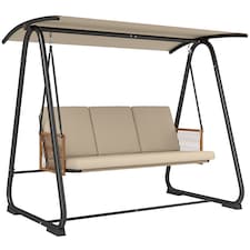 Outsunny 3 Seater Garden Swing Chair with Adjustable Canopy, Sand Brown | Brown | Sand Brown | L